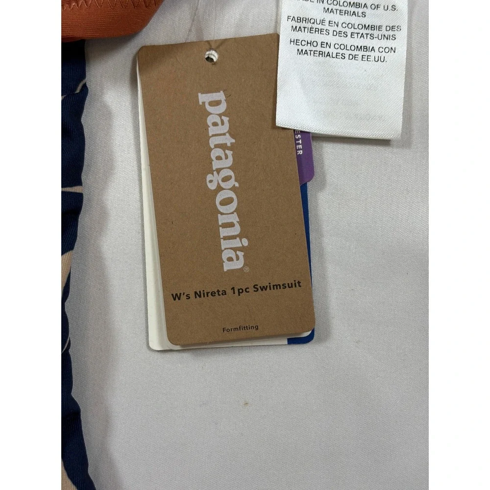 Patagonia Womens Nireta One Piece Swimsuit Navy Blue Floral Cutout High Neck M